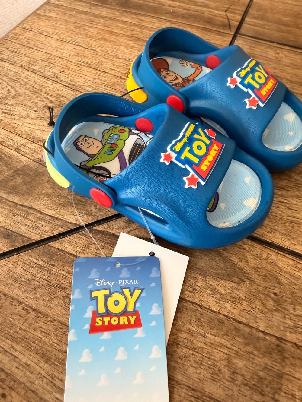 Toy Story Blue Kids Slide Sandals with Buzz & Woody 5/6 New Unisex